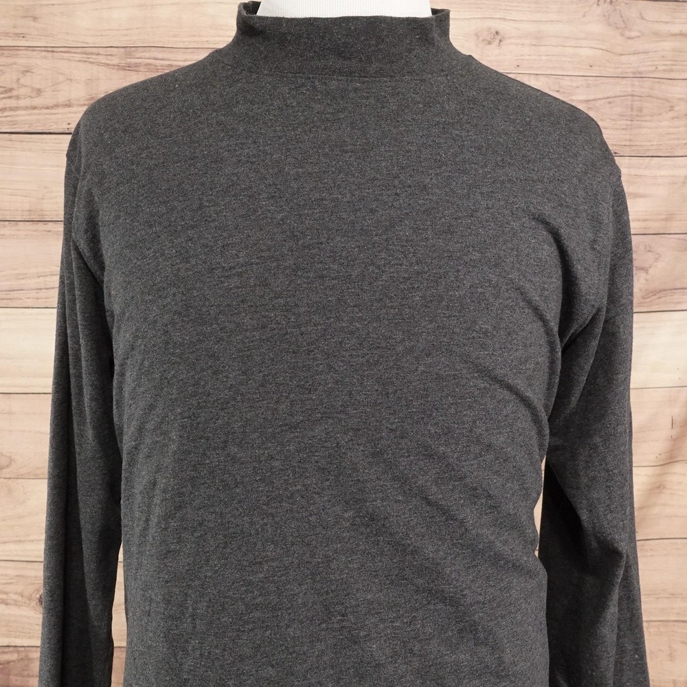 Lands' End Shirt Mens XLT Gray Long Sleeve Mock Neck Tagless Super-T T-Shirt
